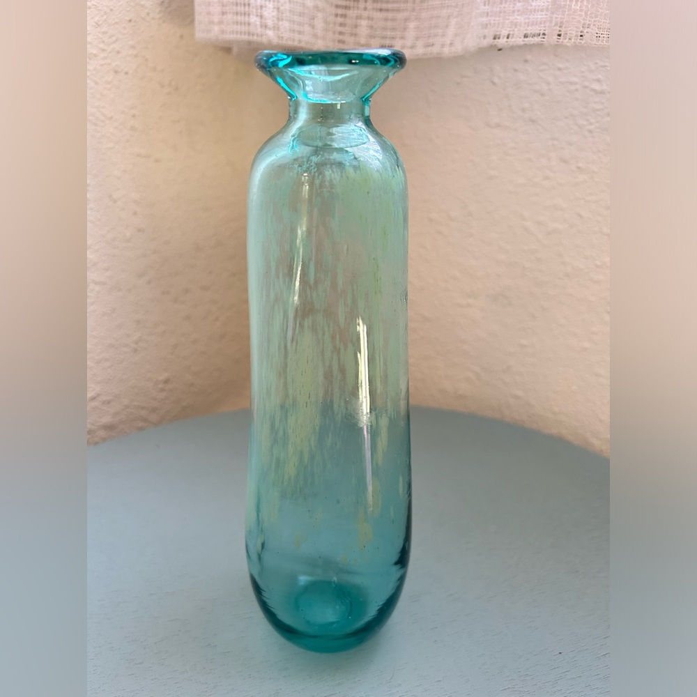 Beautiful Hand Blown Vase / Bottle - Blue/Green/Gold